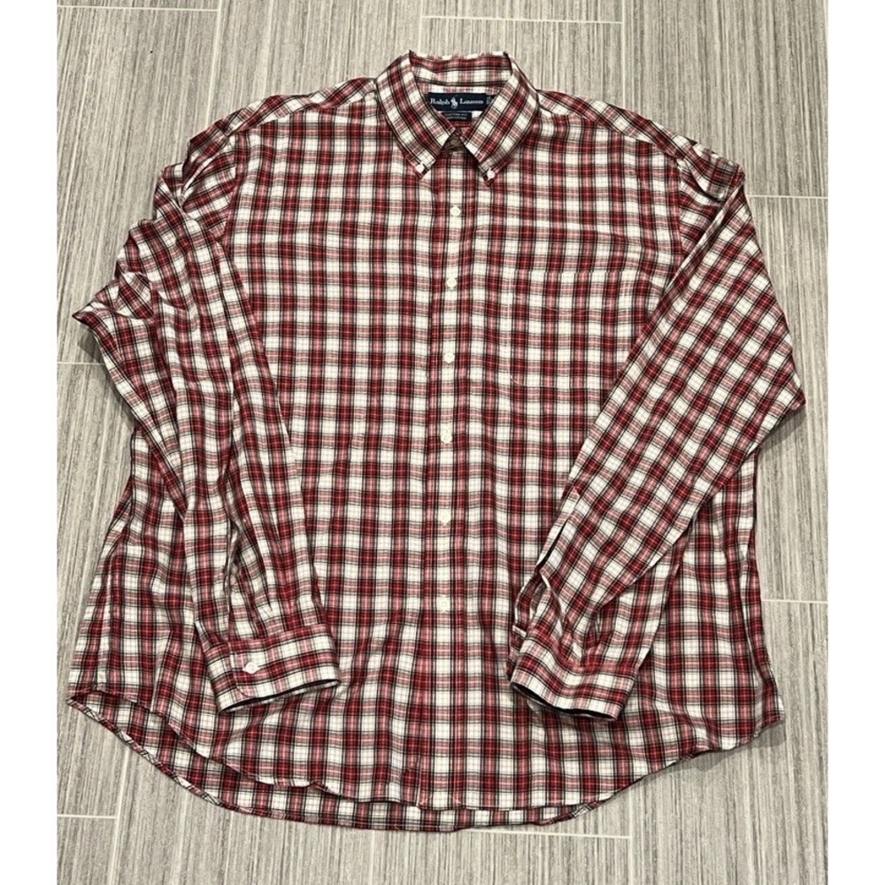 Ralph Lauren Plaid Shirt XXL Custom Fit Red Check‎ Button Down 90s Y2K Workware